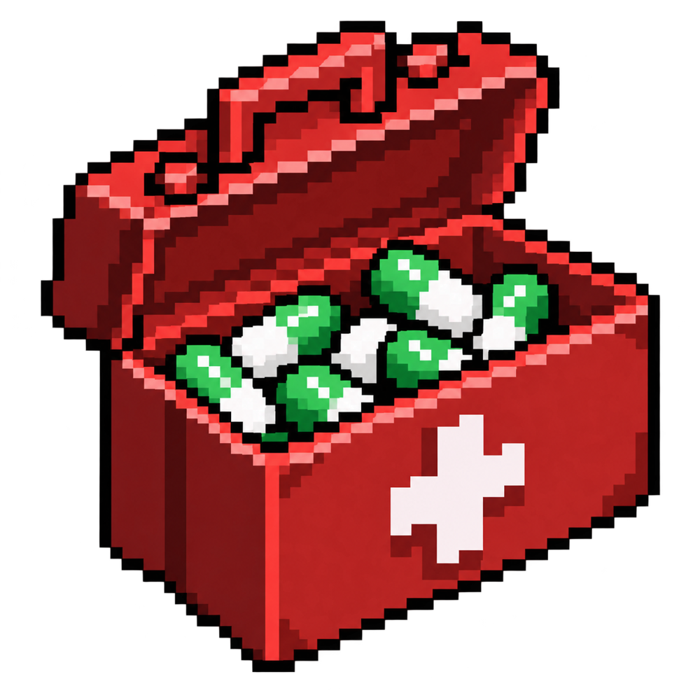 Red Degen Kit filled with green and white capsules